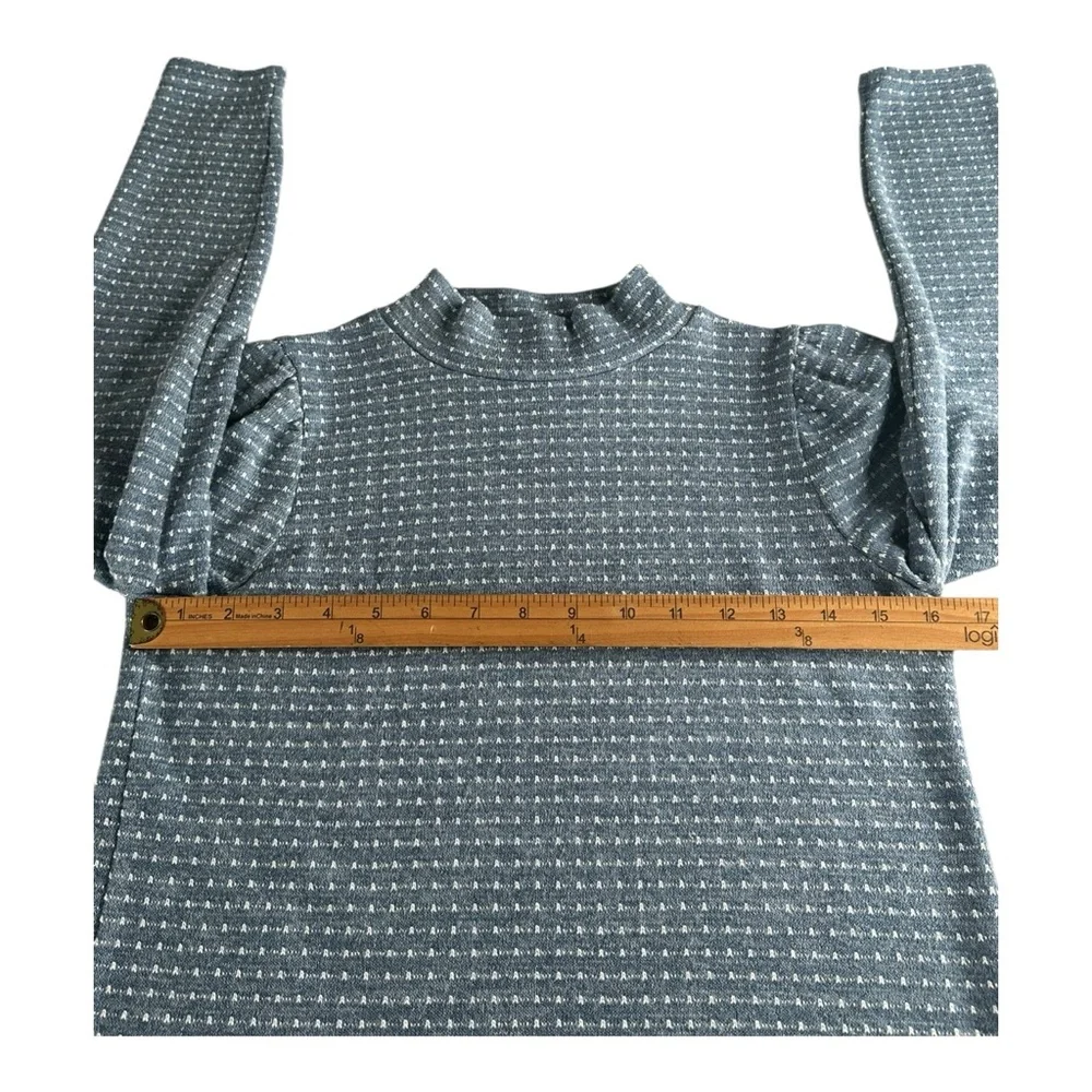 Womens Madewell Knit Top Size Small Blue Stretch Pullover High Neck‎